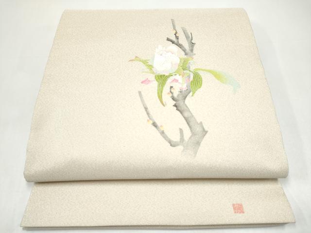 平和屋着物●本加賀友禅作家 矢田博 太鼓柄袋帯 綴れ 枝花文 金糸 正絹 逸品 CABI8856hy