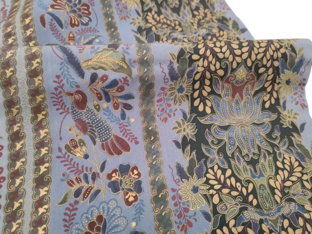平和屋着物●塩瀬 九寸開き名古屋帯 更紗花鳥文 金彩 正絹 逸品 CABI8858hy