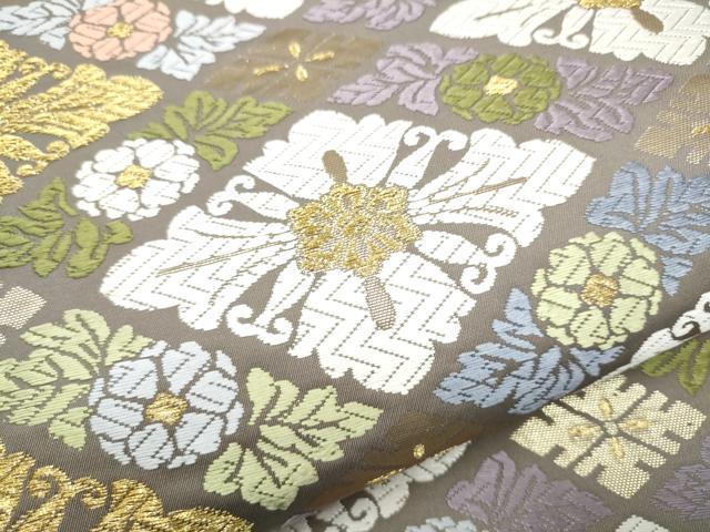 平和屋着物●六通柄袋帯 唐織 花飾菱文 金糸 正絹 逸品 CABI8867hy