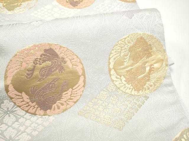 平和屋着物●六通柄袋帯 唐織 鴛鴦花菱文 金糸 正絹 逸品 CABI8872hy