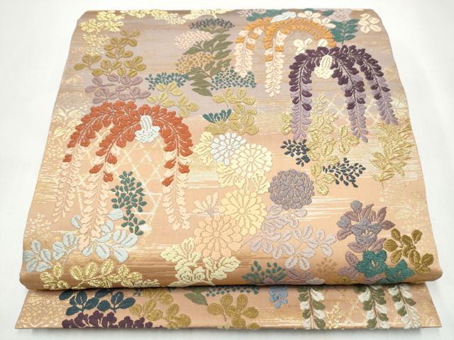 平和屋着物●六通柄袋帯 唐織 草花文 金糸 正絹 逸品 CABI8880hy