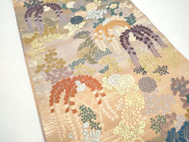 平和屋着物●六通柄袋帯 唐織 草花文 金糸 正絹 逸品 CABI8880hy