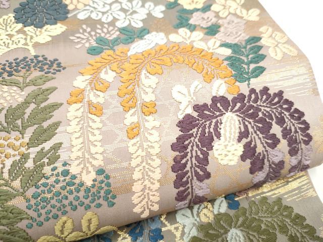 平和屋着物●六通柄袋帯 唐織 草花文 金糸 正絹 逸品 CABI8880hy
