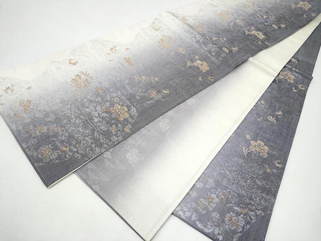 平和屋着物●六通柄袋帯 工藝三昧 草花文 銀糸 正絹 逸品 CABI8886hy