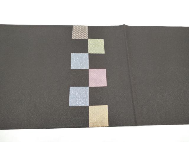 平和屋着物●六通柄袋帯 伝統工芸極型織 市松草花文 正絹 逸品 CABI8888hy