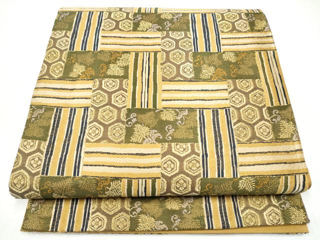 平和屋着物●六通柄袋帯 亀甲松葉文 金糸 正絹 逸品 CABI8889hy