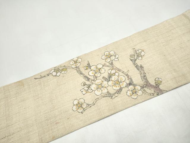 平和屋着物●九寸名古屋帯 手描き 紬地 枝梅文 正絹 逸品 CABI8895hy