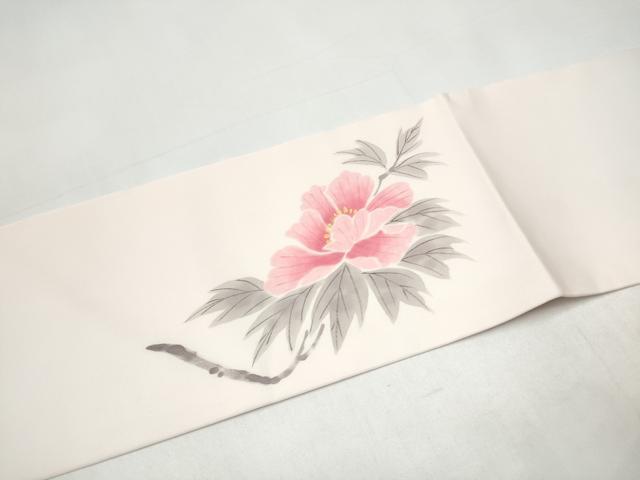 平和屋着物●九寸名古屋帯 作家物 手描き 枝牡丹 金彩 正絹 逸品 CABI8898hy