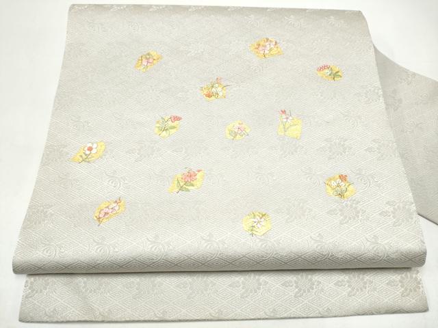 平和屋着物●九寸名古屋帯 刺繍 草花文 金彩 正絹 逸品 CABI8899hy