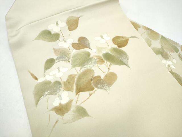 平和屋着物●塩瀬 九寸名古屋帯 手描き 枝花文 金彩 正絹 逸品 CABI8902hy