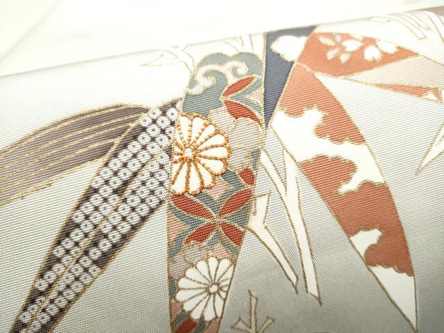 平和屋着物●塩瀬 九寸名古屋帯 駒刺繍 草花文 金彩 正絹 逸品 CABI8903hy