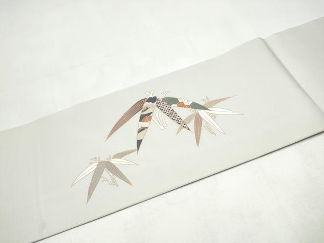平和屋着物●塩瀬 九寸名古屋帯 駒刺繍 草花文 金彩 正絹 逸品 CABI8903hy
