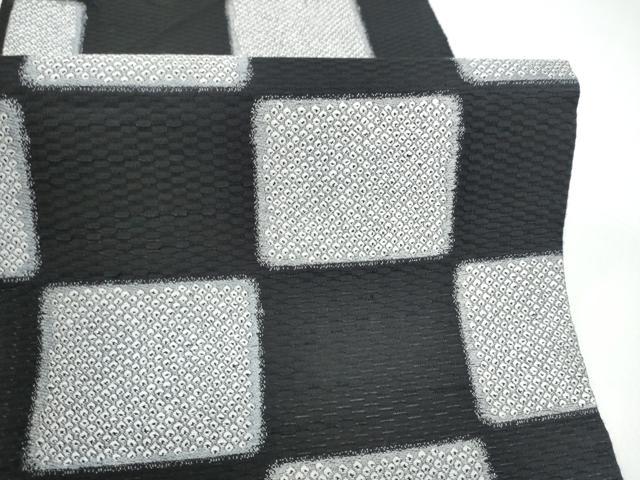 平和屋着物●九寸開き名古屋帯 市松鹿の子文 銀糸 正絹 逸品 CABI8906hy