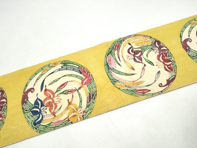 平和屋着物●九寸名古屋帯 紅型 杜若丸文 黒地 金糸 正絹 逸品 CABI8912hy
