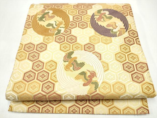 平和屋着物●全通柄袋帯 唐織 鳳凰亀甲花文 正絹 逸品 CABI8927hy
