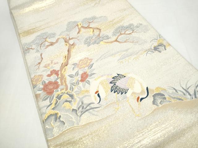 平和屋着物●太鼓柄袋帯 飛鶴草花文 金銀糸 正絹 逸品 CABI8937hy