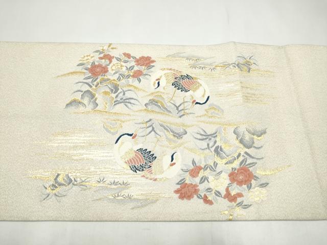 平和屋着物●太鼓柄袋帯 飛鶴草花文 金銀糸 正絹 逸品 CABI8937hy