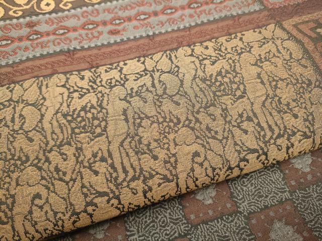 平和屋着物●全通柄袋帯 動物人物幾何学文様 正絹 逸品 CABI8939hy