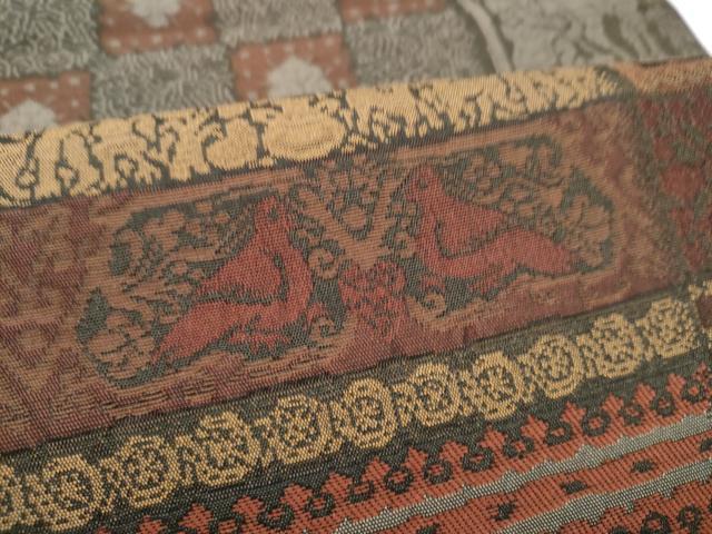 平和屋着物●全通柄袋帯 動物人物幾何学文様 正絹 逸品 CABI8939hy