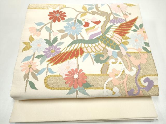 平和屋着物●爪掻き本綴れ 八寸名古屋帯 鳳凰枝菊文 金糸 正絹 逸品 CABI8940hy
