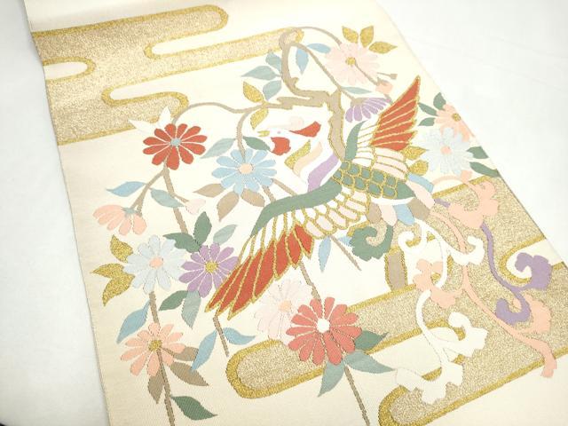 平和屋着物●爪掻き本綴れ 八寸名古屋帯 鳳凰枝菊文 金糸 正絹 逸品 CABI8940hy