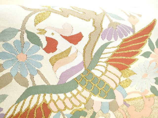 平和屋着物●爪掻き本綴れ 八寸名古屋帯 鳳凰枝菊文 金糸 正絹 逸品 CABI8940hy