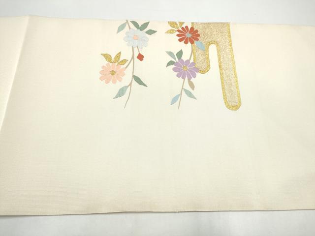 平和屋着物●爪掻き本綴れ 八寸名古屋帯 鳳凰枝菊文 金糸 正絹 逸品 CABI8940hy