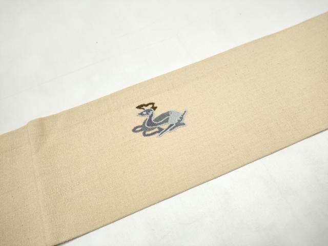 平和屋着物●中国三大刺繍 総相良刺繍 九寸名古屋帯 紬地 動物花文 正絹 逸品 CABI8944hy