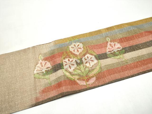 平和屋着物●九寸名古屋帯 すくい織 孔雀花文 金糸 正絹 逸品 CABI8947hy
