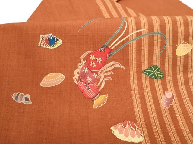 平和屋着物●九寸名古屋帯 紬地 パッチワーク 伊勢海老 貝 正絹 逸品 CABI8948hy
