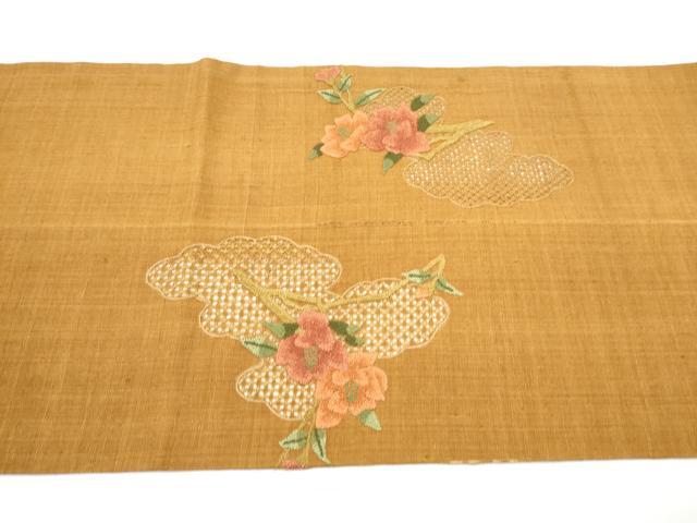 平和屋着物●中国三大刺繍 スワトウ相良刺繍 総刺繍 九寸開き名古屋帯 紬地 雲重ね枝椿 正絹 逸品 CABI8949hy