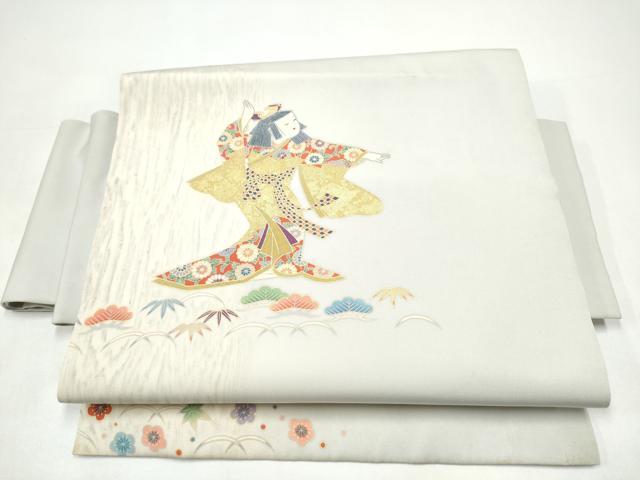 平和屋着物●塩瀬 ワンタッチつけ帯 童子 松竹梅 金彩 正絹 逸品 CABI8958hy