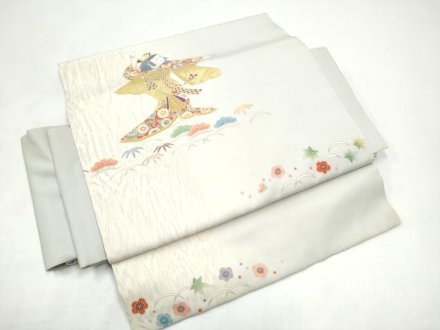 平和屋着物●塩瀬 ワンタッチつけ帯 童子 松竹梅 金彩 正絹 逸品 CABI8958hy