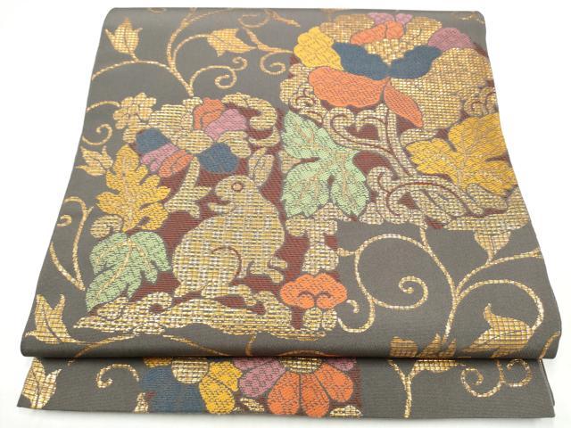 平和屋着物●桝屋高尾 六通柄 本袋帯 花兎 金糸 正絹 逸品 CABI8969hy