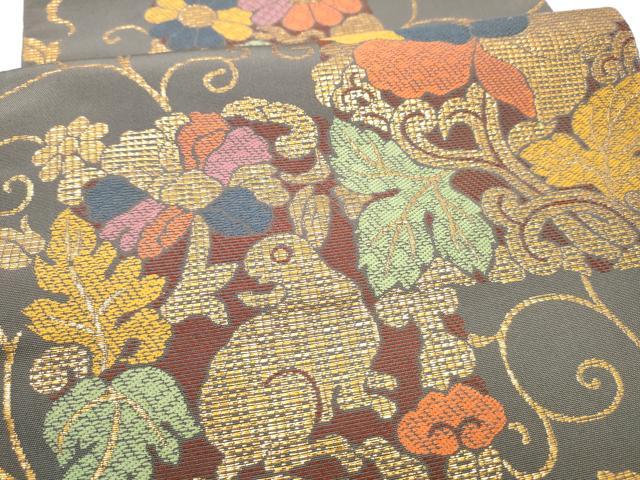 平和屋着物●桝屋高尾 六通柄 本袋帯 花兎 金糸 正絹 逸品 CABI8969hy