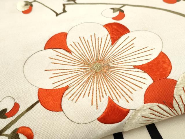平和屋着物●アンティーク 大正ロマン 両面 六通柄袋帯 刺繍 枝梅文 金糸 正絹 逸品 CABI8975hy