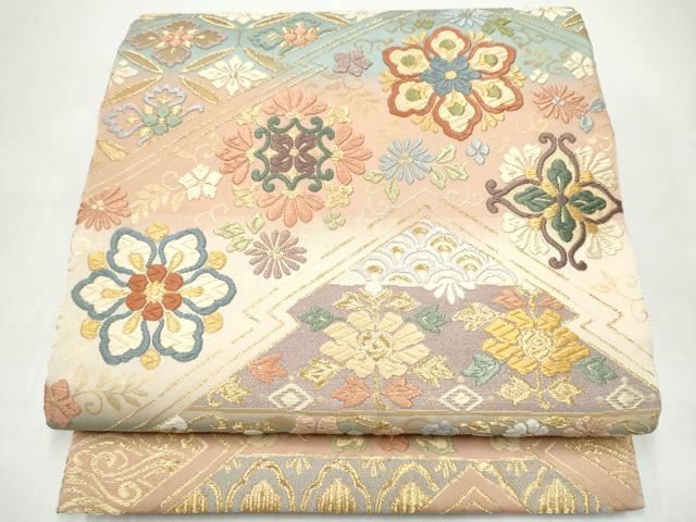 平和屋着物●唐織・西陣の老舗・名門・藤原織物 六通柄袋帯 草花文 金糸 正絹 逸品 CABI8979hy