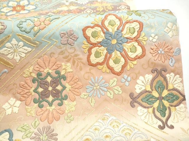 平和屋着物●唐織・西陣の老舗・名門・藤原織物 六通柄袋帯 草花文 金糸 正絹 逸品 CABI8979hy