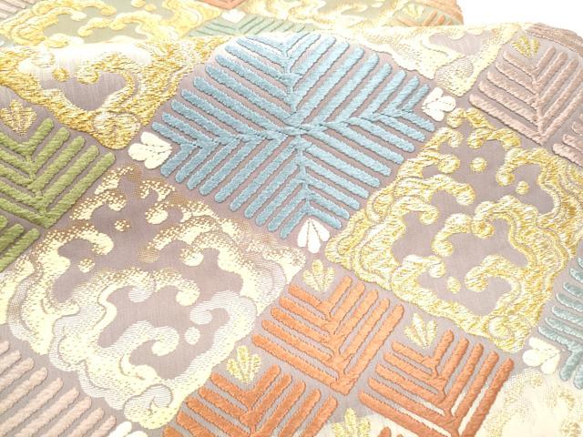 平和屋着物●唐織・西陣の老舗・名門・藤原織物 六通柄袋帯 菱松葉文 金糸 正絹 逸品 CABI8980hy