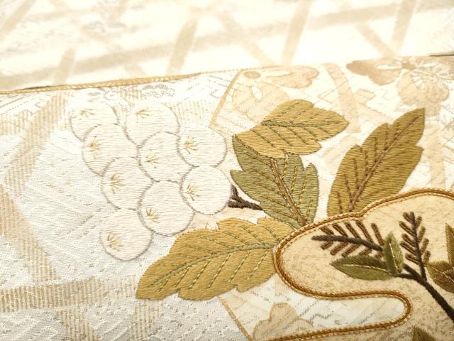 平和屋着物●太鼓柄袋帯 雲取り草花文 金糸 正絹 逸品 CABI8984hy