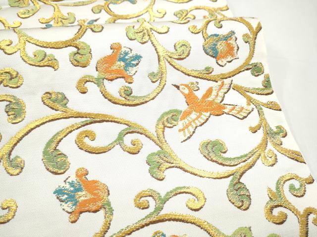 平和屋着物●六通柄 京袋帯 花鳥唐草文 金糸 正絹 逸品 CABI8997hy