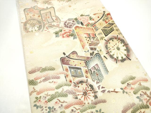 平和屋着物●六通柄袋帯 綴れ 御所車松竹梅 金彩 正絹 逸品 CABI8998hy