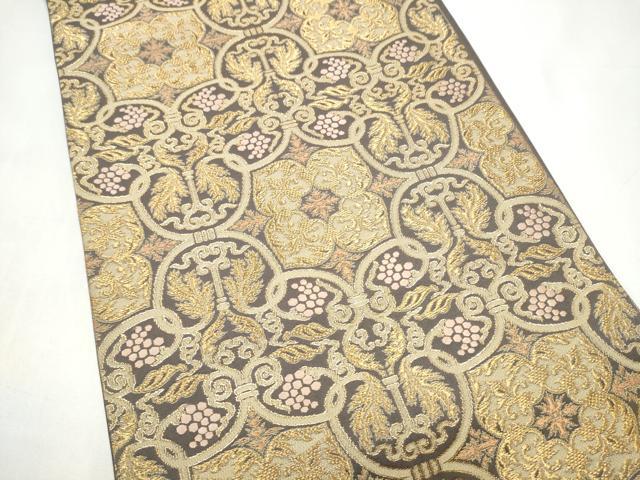 平和屋着物●六通柄袋帯 唐織 葡萄唐草文様 金糸 正絹 逸品 CABI9002hy