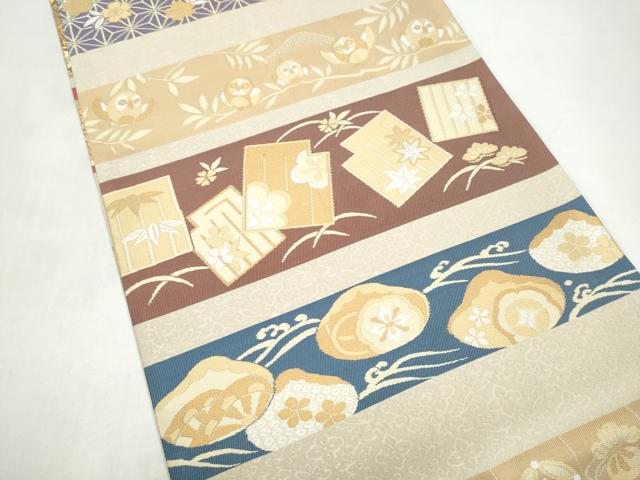 平和屋着物●両方向 全通柄袋帯 色葉瑞祥 金糸 反端付き 正絹 逸品 CABI9007hy