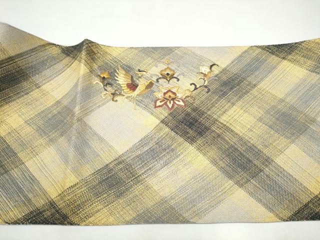 平和屋着物●ひなや工房 くむ・あむ・おる 伊豆蔵明彦 太鼓柄袋帯 総刺繍 向かい鳥花文 金糸 証紙付き 正絹 逸品 CABI9010hy