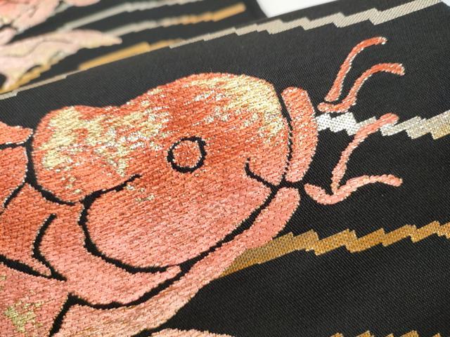 平和屋着物●六通柄 本袋帯 荒磯 黒地 金銀糸 正絹 逸品 CABI9018hy