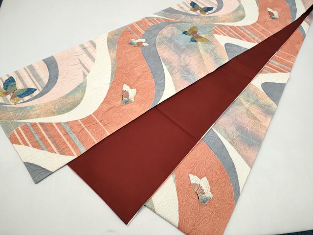 平和屋着物●博多織 鵬翔 全通柄袋帯 纐纈 花蝶文 金彩 正絹 逸品 CABI9019hy