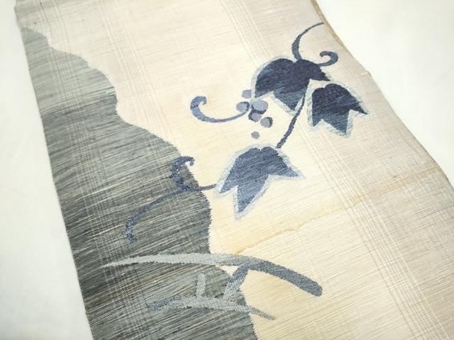 平和屋着物▽両面 太鼓柄袋帯 スリーシーズン 春夏秋 すくい織 葡萄蔦の葉文 正絹 逸品 CABI9028hy