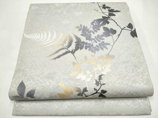 平和屋着物●太鼓柄袋帯 枝葉文 銀通し地 正絹 逸品 CABI9034hy
