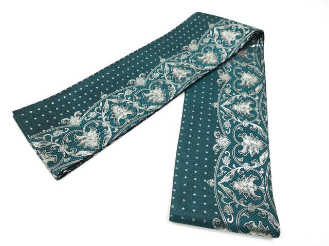 平和屋着物●両面 半幅帯 更紗花文 銀糸 正絹 逸品 CABI9039hy